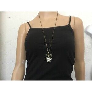 Bronze Rhinestone Owl Pendant Necklace